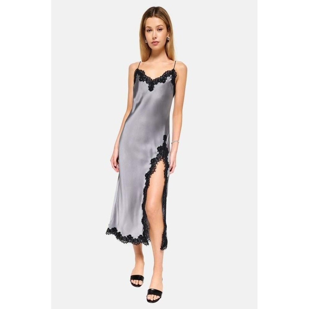 Strappy Satin Lace Trim Camisole Midi Dress Sz L W.A.P.G. Feminine Sexy Lingerie